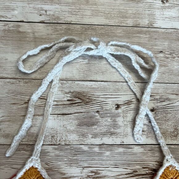 FOREVER 21 Crocheted Bikini Top XS/S Triangle Rainbow Granny Square Pink Orange - Picture 7 of 15